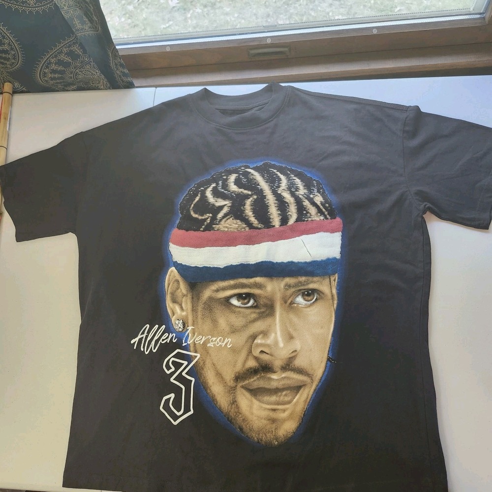 Allen Iverson Reebok Men's Medium Black Graphic T-Shirt 100% Cotton NWOT *FLAWED